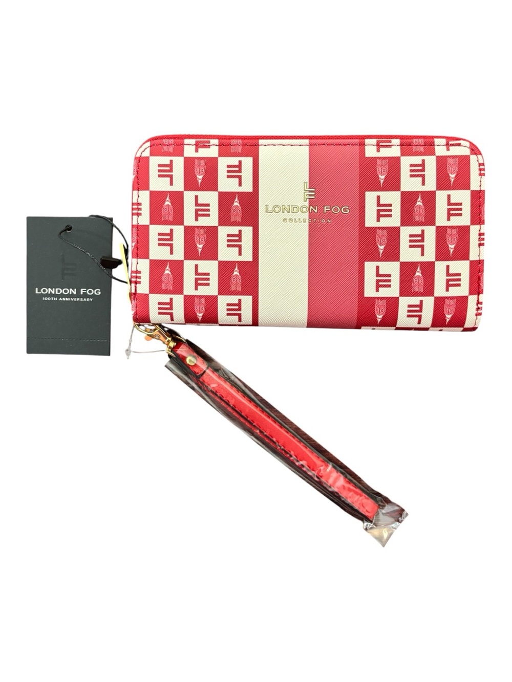London Fog Adalia Signature Zip Around Wallet Brick Red NWT